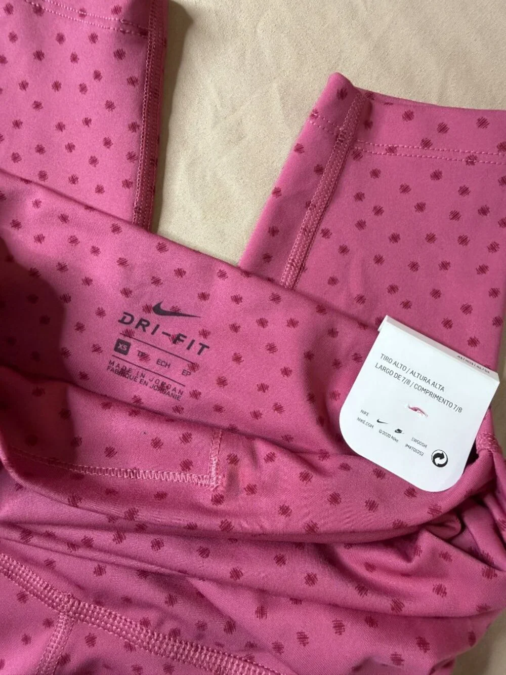 Nike Yoga Dri-FIT High Rise 7/8 Polka Dot Leggings Women's XS Pink NWT